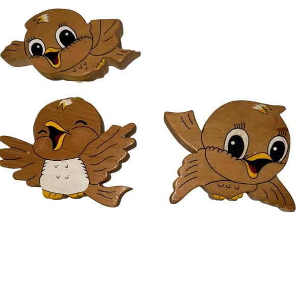 3 Hand Painted Vintage Birds Wall Decor Plaques Baby Child Room - Picture 5 of 8